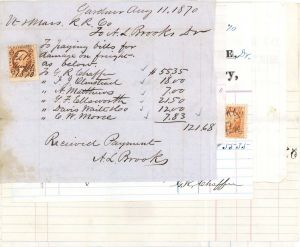 Group of 7 Receipts with Revenue Stamps -  1870 dated Americana