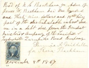 Receipt with Revenue Stamp -  1867 dated Americana