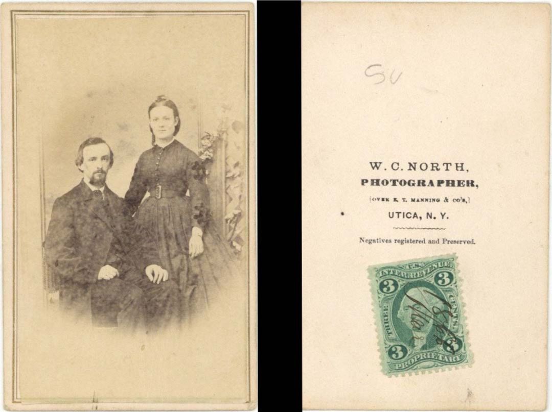 Portrait Card with Revenue Stamp on back -  1866 dated Americana