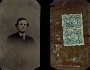 Portrait Tintype with 2 Revenue Stamps on back -   Americana