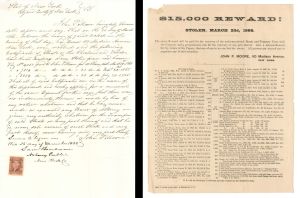 Letter Regarding Home Robbery with Revenue Stamp and Reward Flyer  - 1866 dated Americana