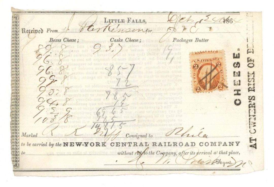 Receipt with Revenue Stamp - 1864 dated Americana