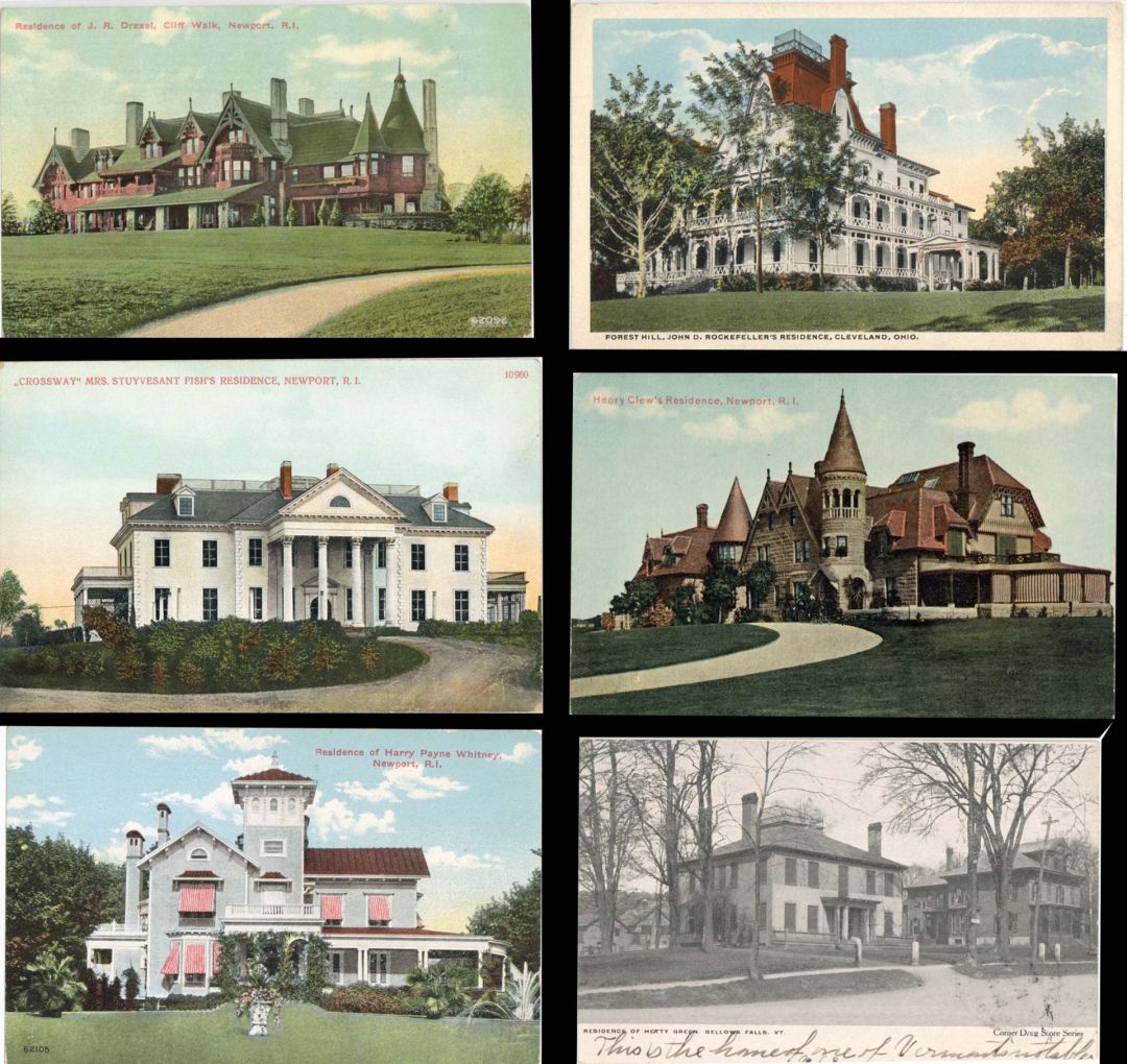 Group of 6 Postcards of Famous Mansions  -  Americana