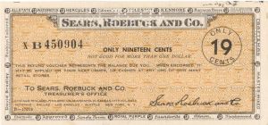 Sears, Roebuck and Company 19 cents Voucher  -  Americana