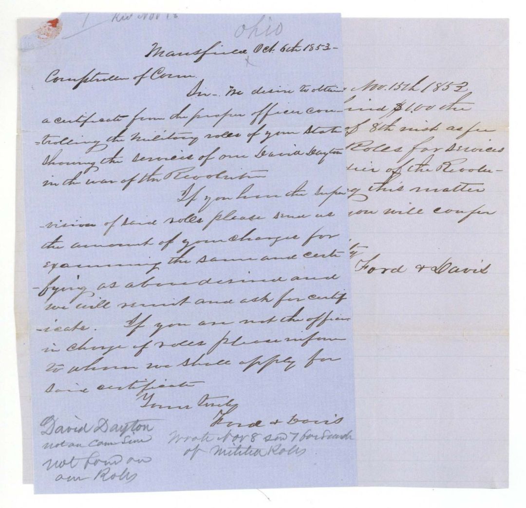 2 page Handwritten Letter  -  1853 dated Americana