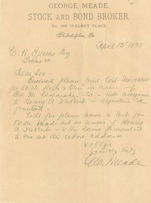 Handwritten Letter Regarding Baltimore and Ohio RR Shares  -  1891 dated Americana