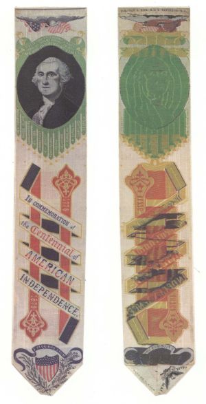 Centennial Ribbon with George Washington Portrait - 1876 dated Americana