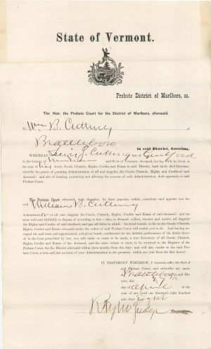 State of Vermont Probate Order - 1868 dated Americana