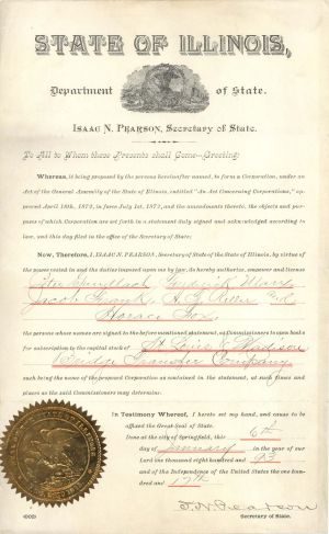 State of Illinois Corporate Document dated 1893 - Americana