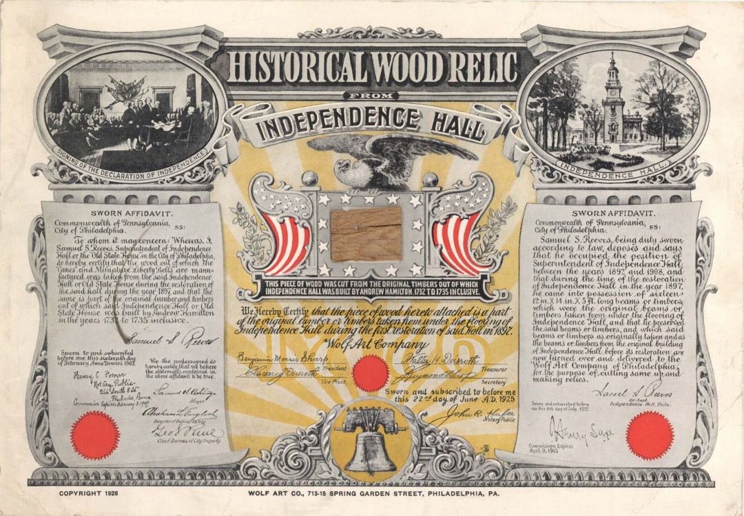  Historical Wood Relic  -  1925 dated Americana