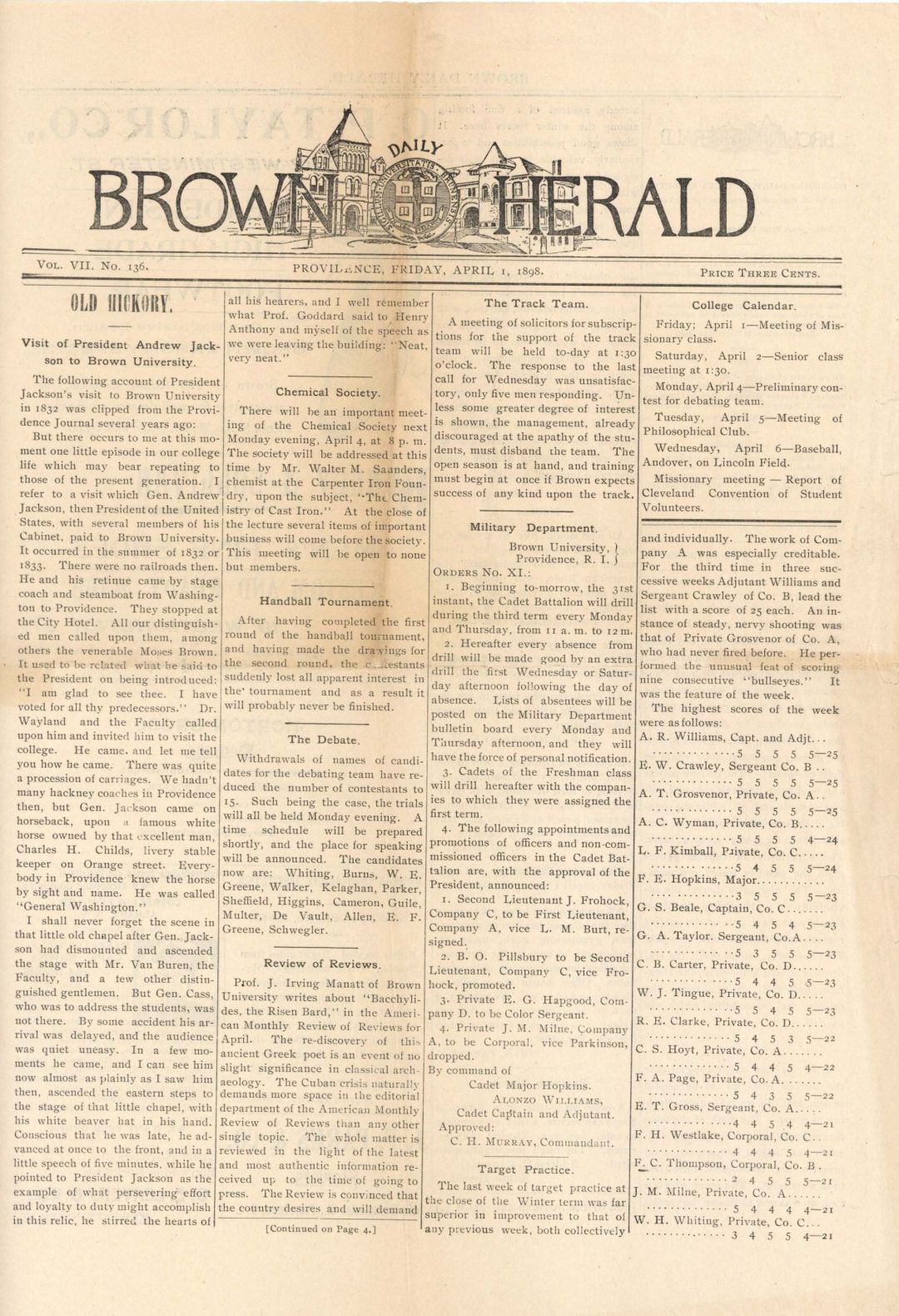  Brown Herald Newspaper  -  1898 dated Americana