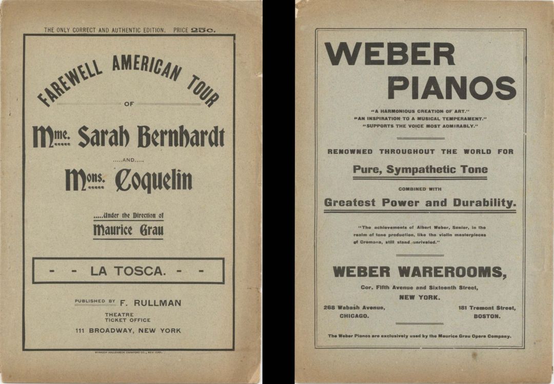 Sarah Bernhardt Tour Program - 1905-1906  dated Americana