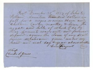 Slavery related Receipt for payment of African American Women - 1856 dated Americana