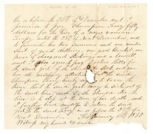 Slavery related Promissory Note for Purchase of African American Female - 1855 dated Americana