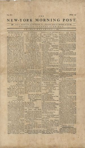  New-York Morning Post Early Reprint - 1783 dated Americana