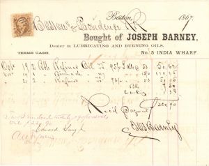 Purchase Order with Revenue Stamp - 1867 dated Americana