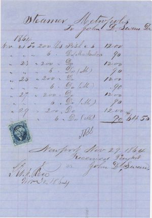 Purchase Order with Revenue Stamp - 1864 dated Americana