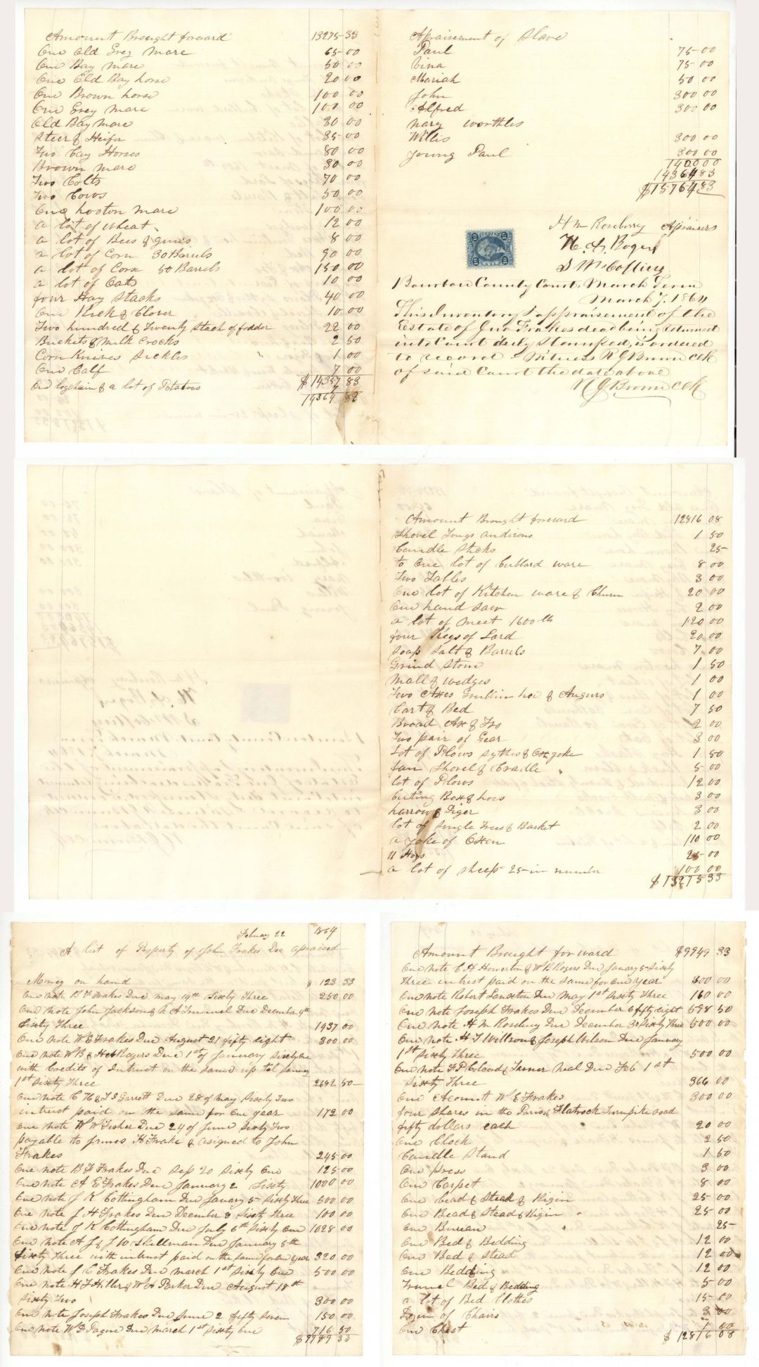 1864 dated Slavery Document - List of Named Slaves - Americana