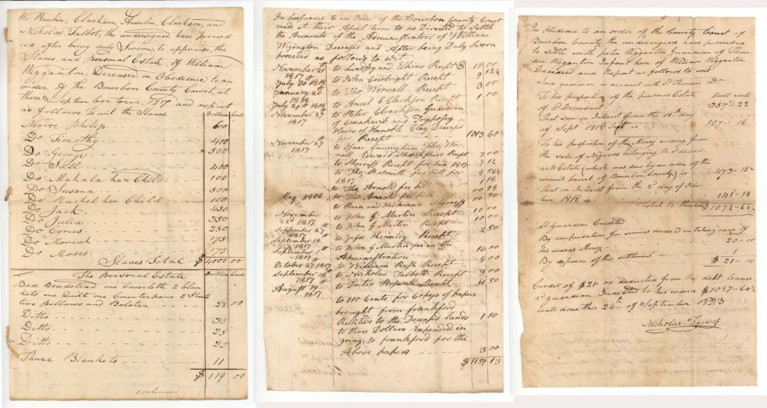 1817 dated Slavery Document - Will and 4 Documents of William Wigington - Americana