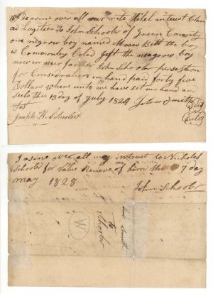 1829 dated Slavery Document - Sale of Slave Document - Americana