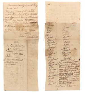 1821 dated Slavery Document - Inventory of Estate of Nathan Hutch - Americana