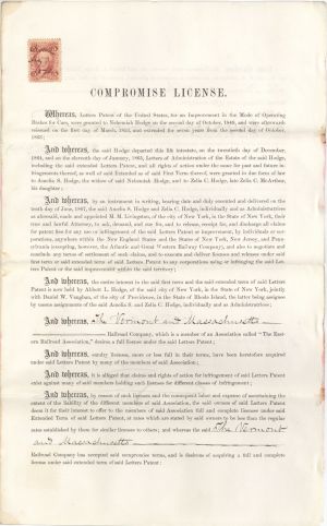 Patent License for the Vermont and Massachusetts Railroad Co. - 1870 dated Americana