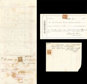 Receipts and Invoice with Revenue Stamps - 1862, 1865 and 1868 dated Americana