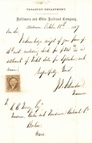 Receipt with Revenue Stamp - 1867 dated Americana