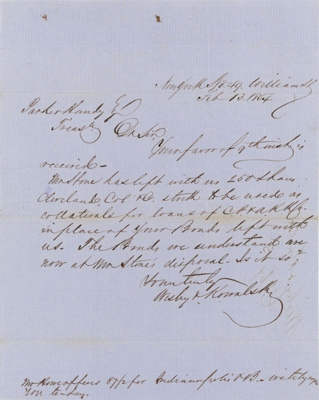 Letter Concerning Shares in Railroad - 1854 dated Americana