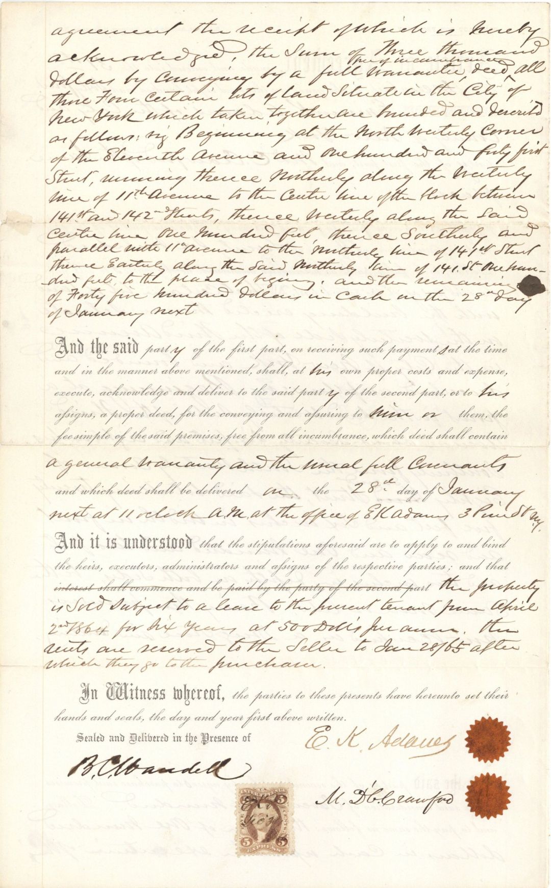 Article of Agreement with Revenue Stamp - 1865 dated Americana