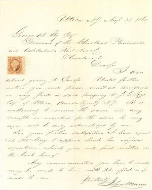 Cleveland, Painesville and Ashtabula RR Co. Letter with Revenue Stamp - 1865 dated Americana