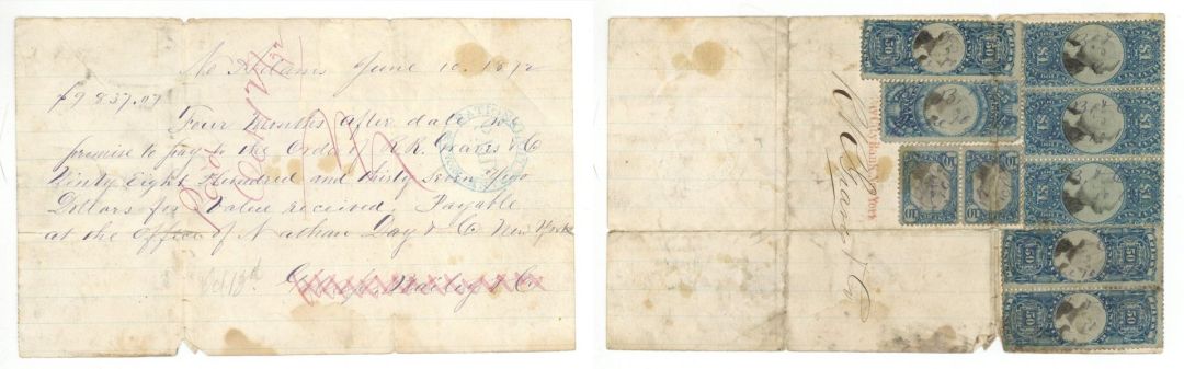 Railroad Pay Order with 9 Revenue Stamps - 1872 dated Americana