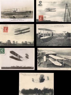 7 Different Wright Brothers French Postcards - Americana