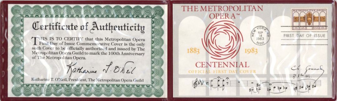 Metropolitan Opera Centennial Official First Day Cover - 1883-1983 dated Americana