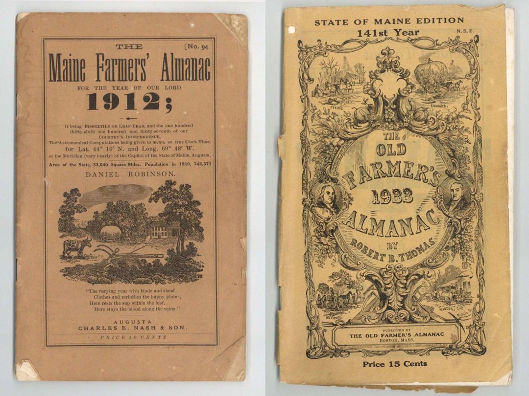 19 Maine Farmers' Almanac Booklets - 1911-1933 dated Americana