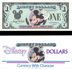 Disney Dollars and Envelope - 1987 dated Americana