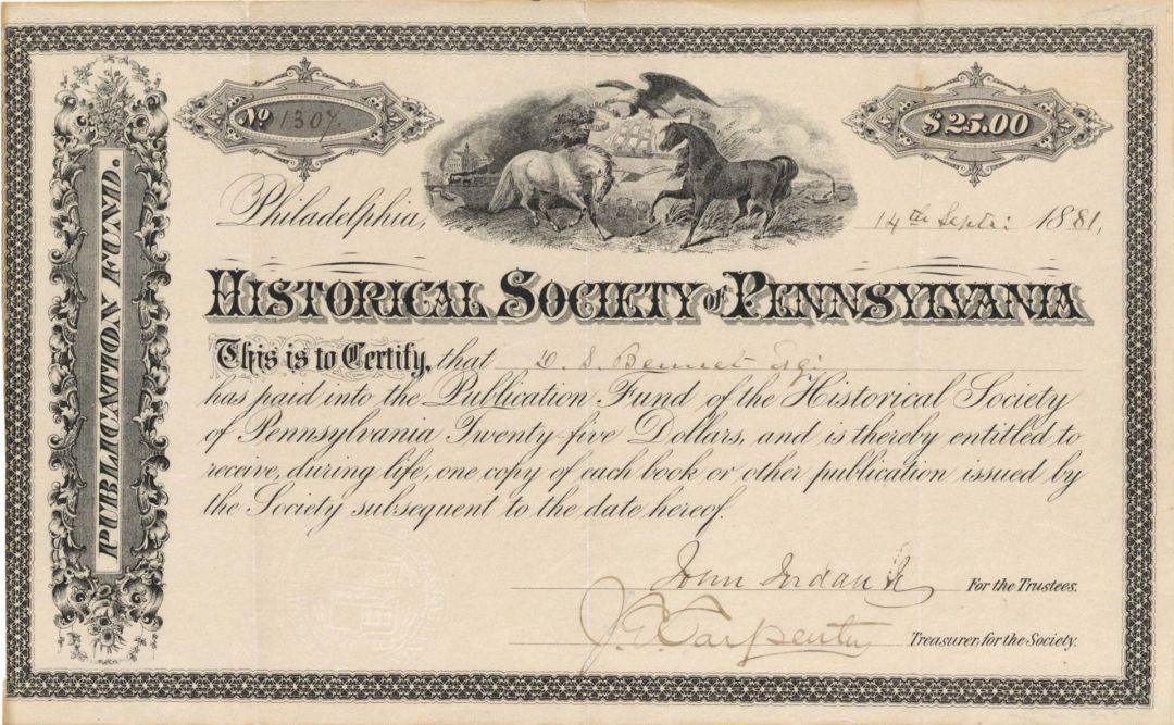 Historical Society of Pennsylvania Membership -  1881 dated Americana