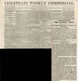 Cincinnati Weekly Commercial Newspaper with Stokes Trial Article -  1873 dated Americana