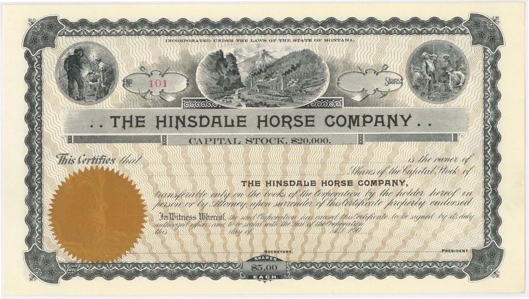 Hinsdale Horse Company - Stock Certificate