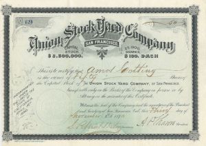 Union Stock Yard Co. of San Francisco - Stock Certificate