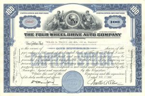 Four Wheel Drive Auto Co. - 1940's-60's dated Automotive Stock Certificate