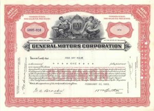 General Motors Corporation - 1950's dated Automotive Stock Certificate - Great Car Maker - Rare Type in Great Condition