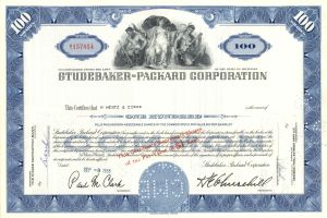 Studebaker-Packard Corporation - 1950's dated Automotive Stock Certificate - Famous Car Maker