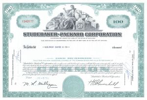 Studebaker-Packard Corporation - 1960's dated Automotive Stock Certificate - Famous Car Maker