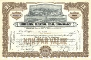 Hudson Motor Car Co. - Brown Type - 1942 dated Automotive Stock Certificate - Famous Car Maker