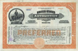 United States Automotive Corp. - 1920-1923 dated Stock Certificate