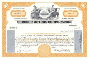 Checker Motors Corporation - 1970's circa 3 Different Colors to Choose From - Unissued Stock Certificate