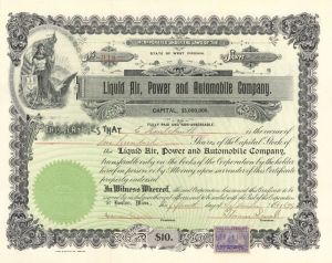 Liquid Air, Power and Automobile Co. - Automotive Stock Certificates