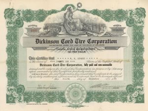 Dickinson Cord Tire Corp. - 1925 dated Stock Certificate