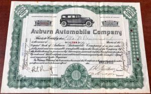 Auburn Automobile Co. - Green Stock Certificate - Unique